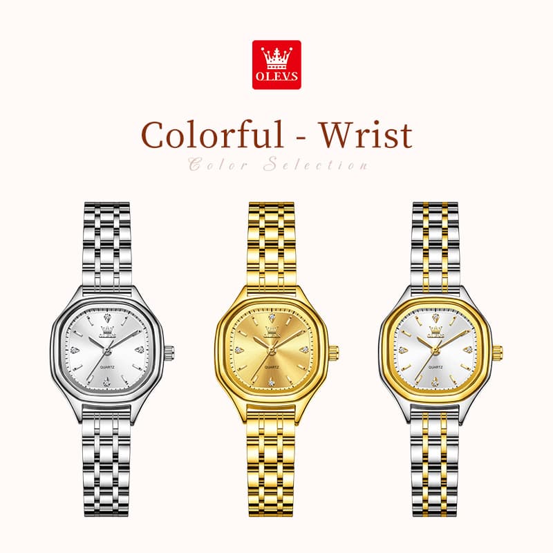 OLEVS 5888 Petite Square Watch Vintage Diamond Accent Stainless Steel Bracelet Quartz Timepiece for Women - Olevs Watch Store