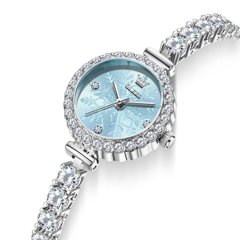 OLEVS 5889 Diamond Tennis Bracelet Watch Dainty 5mm Zircon Bezel Quartz Jewelry Timepiece for Women - Olevs Watch Store