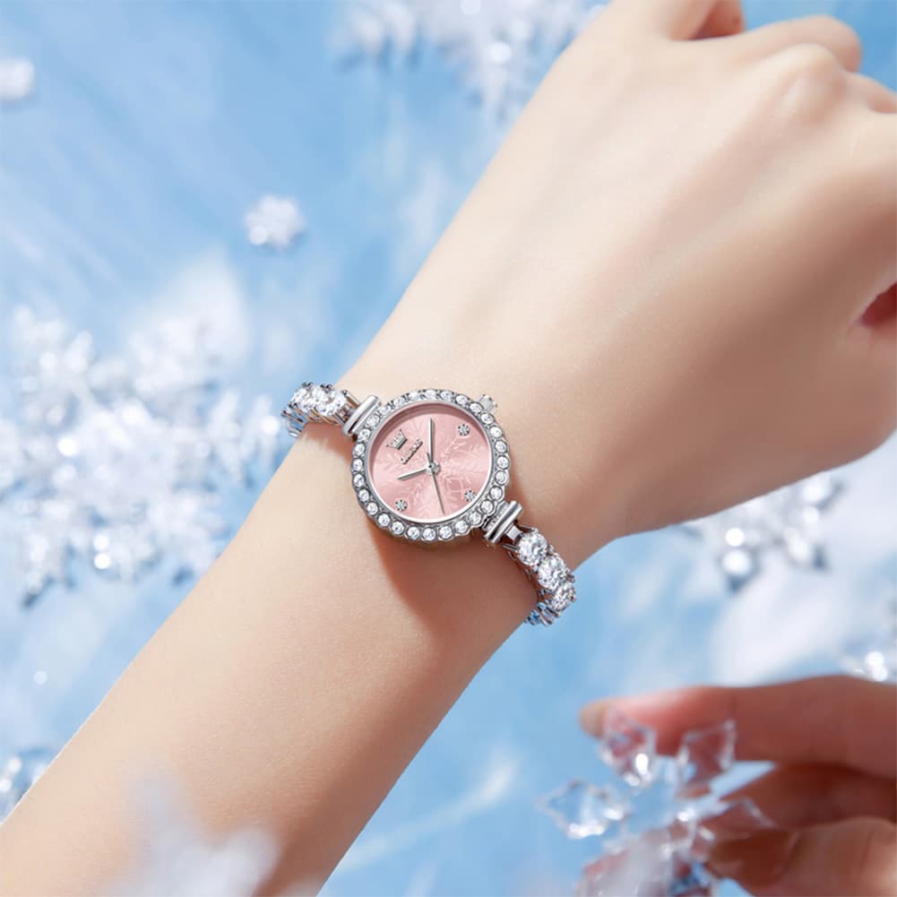 OLEVS 5889 Diamond Tennis Bracelet Watch Dainty 5mm Zircon Bezel Quartz Jewelry Timepiece for Women - Olevs Watch Store