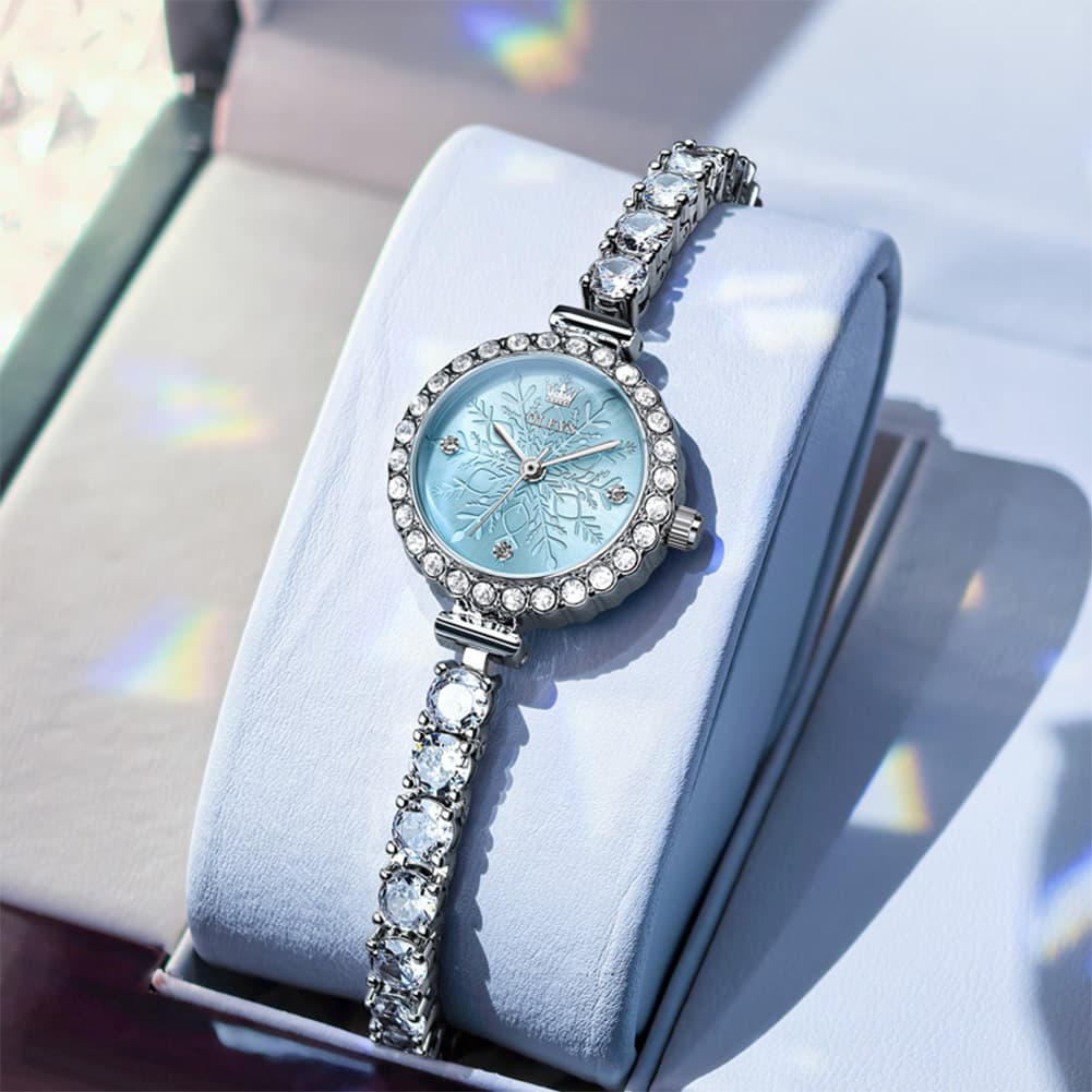 OLEVS 5889 Diamond Tennis Bracelet Watch Dainty 5mm Zircon Bezel Quartz Jewelry Timepiece for Women - Olevs Watch Store