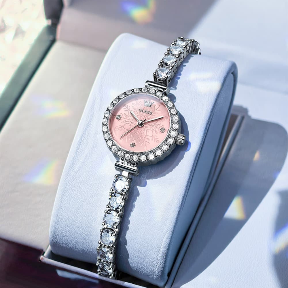 OLEVS 5889 Diamond Tennis Bracelet Watch Dainty 5mm Zircon Bezel Quartz Jewelry Timepiece for Women - Olevs Watch Store