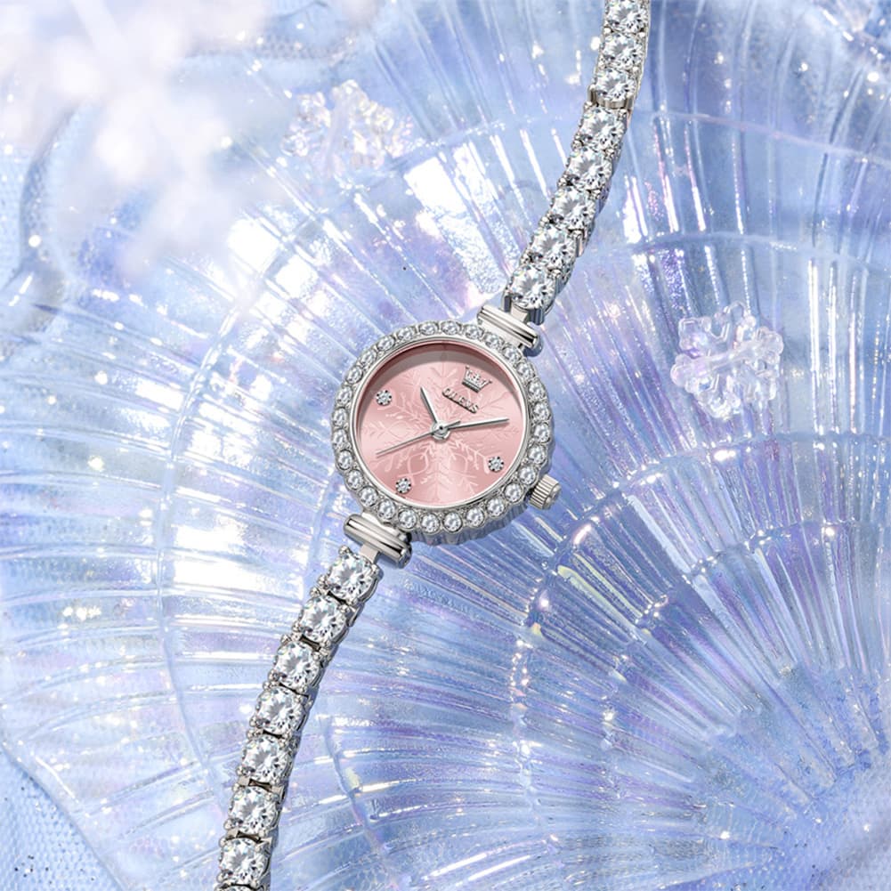 OLEVS 5889 Diamond Tennis Bracelet Watch Dainty 5mm Zircon Bezel Quartz Jewelry Timepiece for Women - Olevs Watch Store