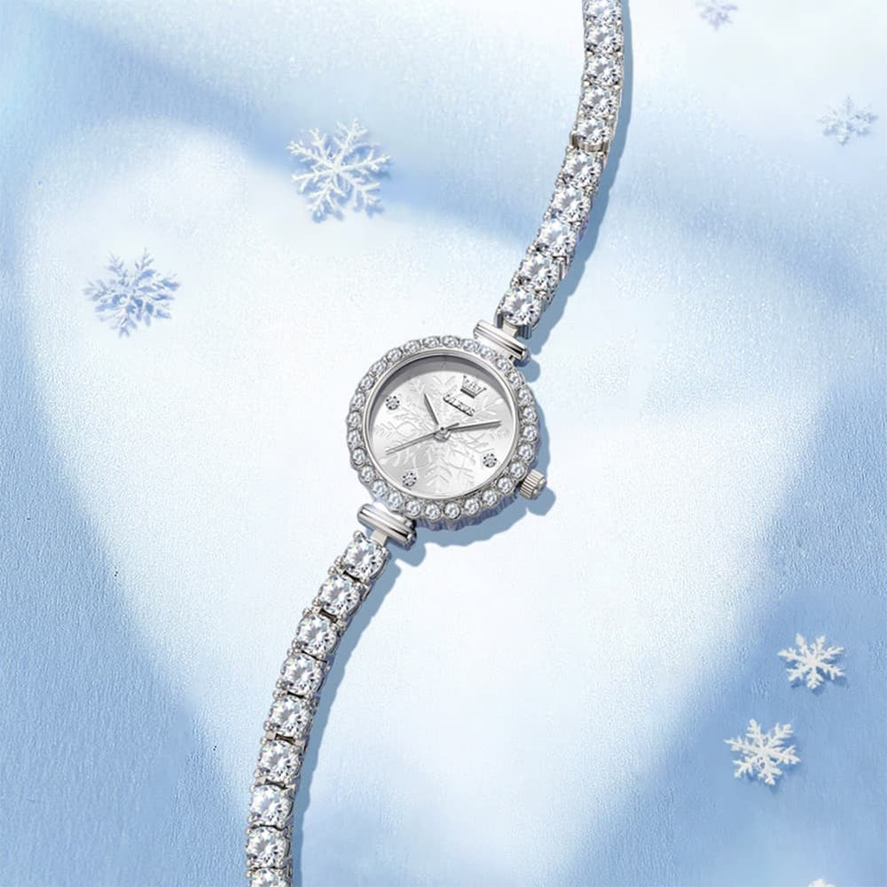 OLEVS 5889 Diamond Tennis Bracelet Watch Dainty 5mm Zircon Bezel Quartz Jewelry Timepiece for Women - Olevs Watch Store