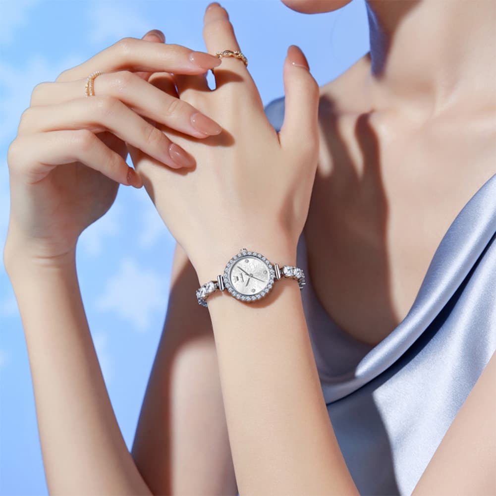 OLEVS 5889 Diamond Tennis Bracelet Watch Dainty 5mm Zircon Bezel Quartz Jewelry Timepiece for Women - Olevs Watch Store