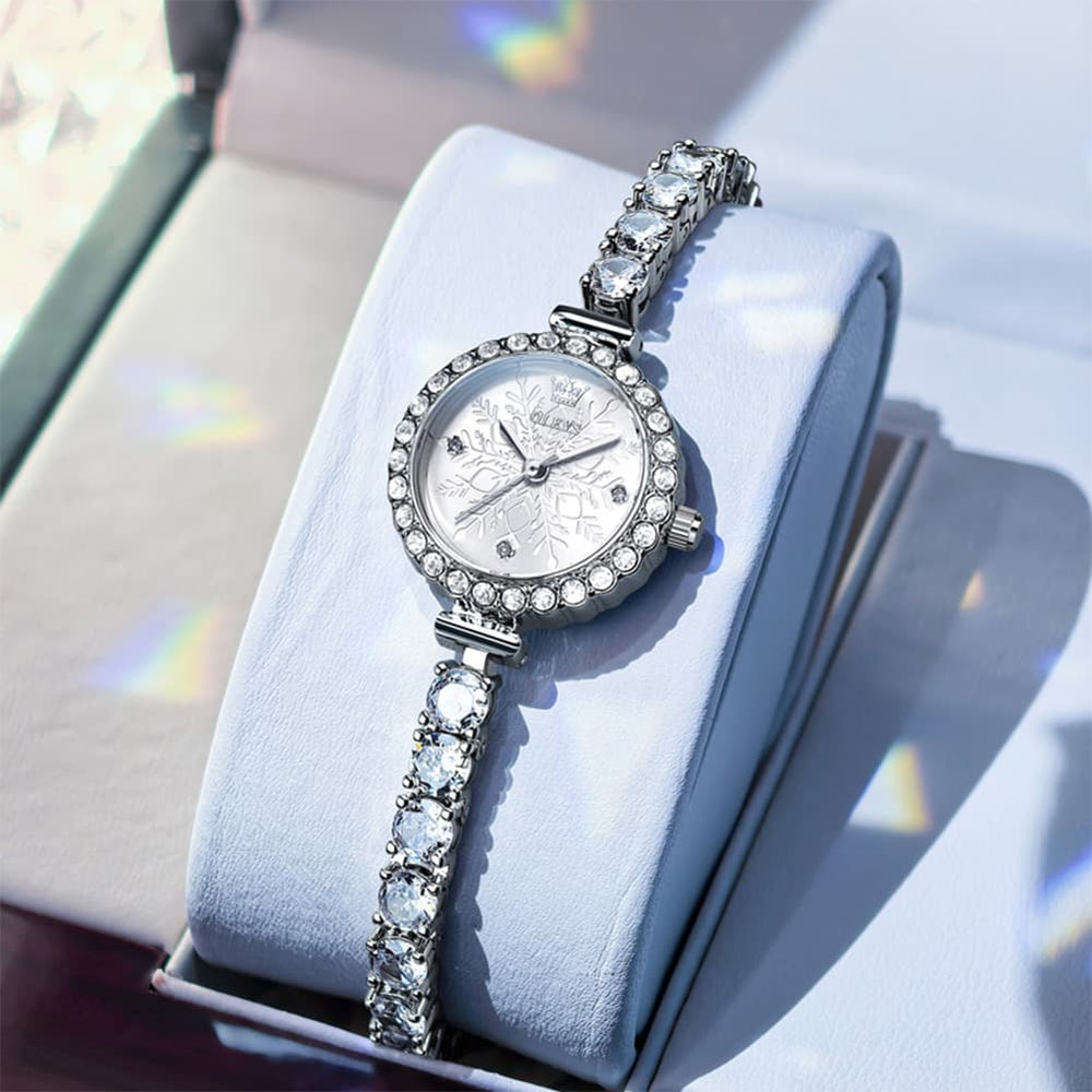 OLEVS 5889 Diamond Tennis Bracelet Watch Dainty 5mm Zircon Bezel Quartz Jewelry Timepiece for Women - Olevs Watch Store