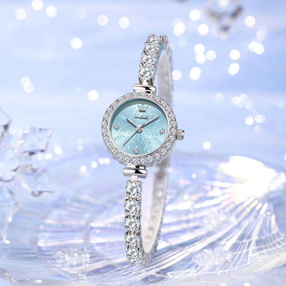 OLEVS 5889 Diamond Tennis Bracelet Watch Dainty 5mm Zircon Bezel Quartz Jewelry Timepiece for Women - Olevs Watch Store
