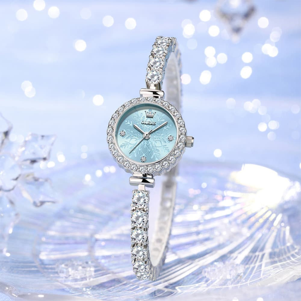 OLEVS 5889 Diamond Tennis Bracelet Watch Dainty 5mm Zircon Bezel Quartz Jewelry Timepiece for Women - Olevs Watch Store