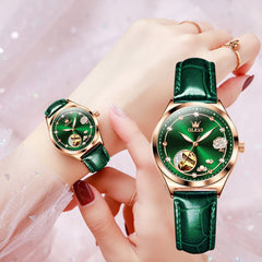 OLEVS 6601 Romantic Open Heart Mechanical Ladies Watch - Burgundy Red Watch | Olevs Watch Store