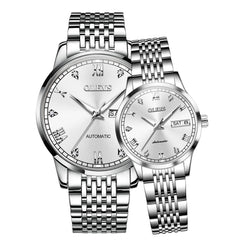 OLEVS 6602 Automatic Mechanical Couples Watch for Men Women - Silver White Watch | Olevs Watch Store