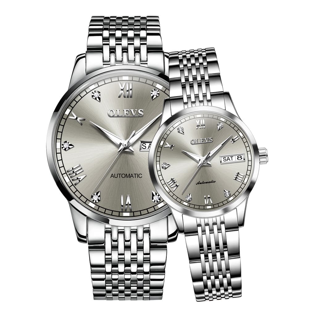 OLEVS 6602 Automatic Mechanical Couples Watch for Men Women - silver gray Watch | Olevs Watch Store