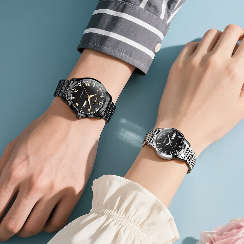 OLEVS 6602 Automatic Mechanical Couples Watch for Men Women - silver gray Watch | Olevs Watch Store