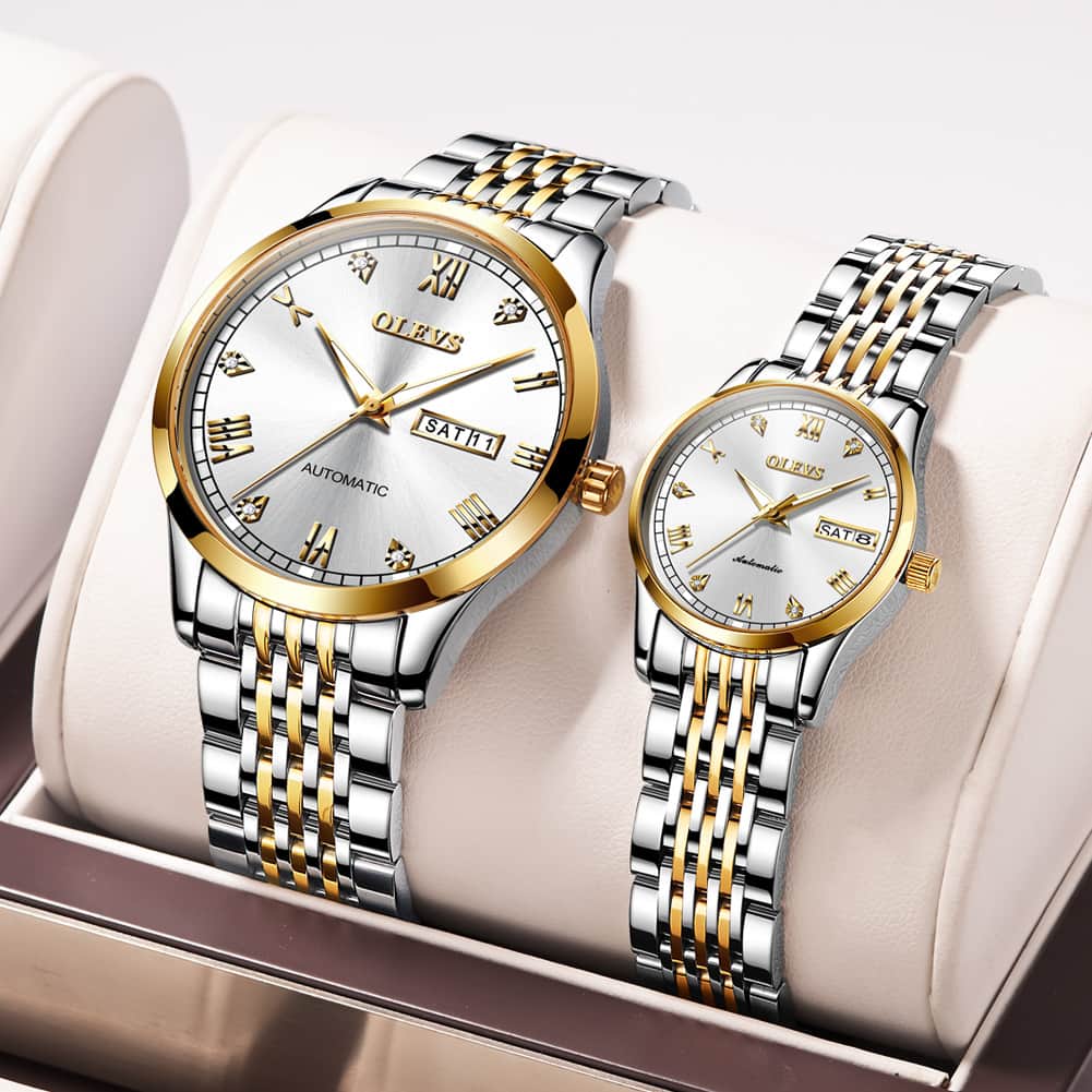 OLEVS 6602 Automatic Mechanical Couples Watch for Men Women - silver gray Watch | Olevs Watch Store