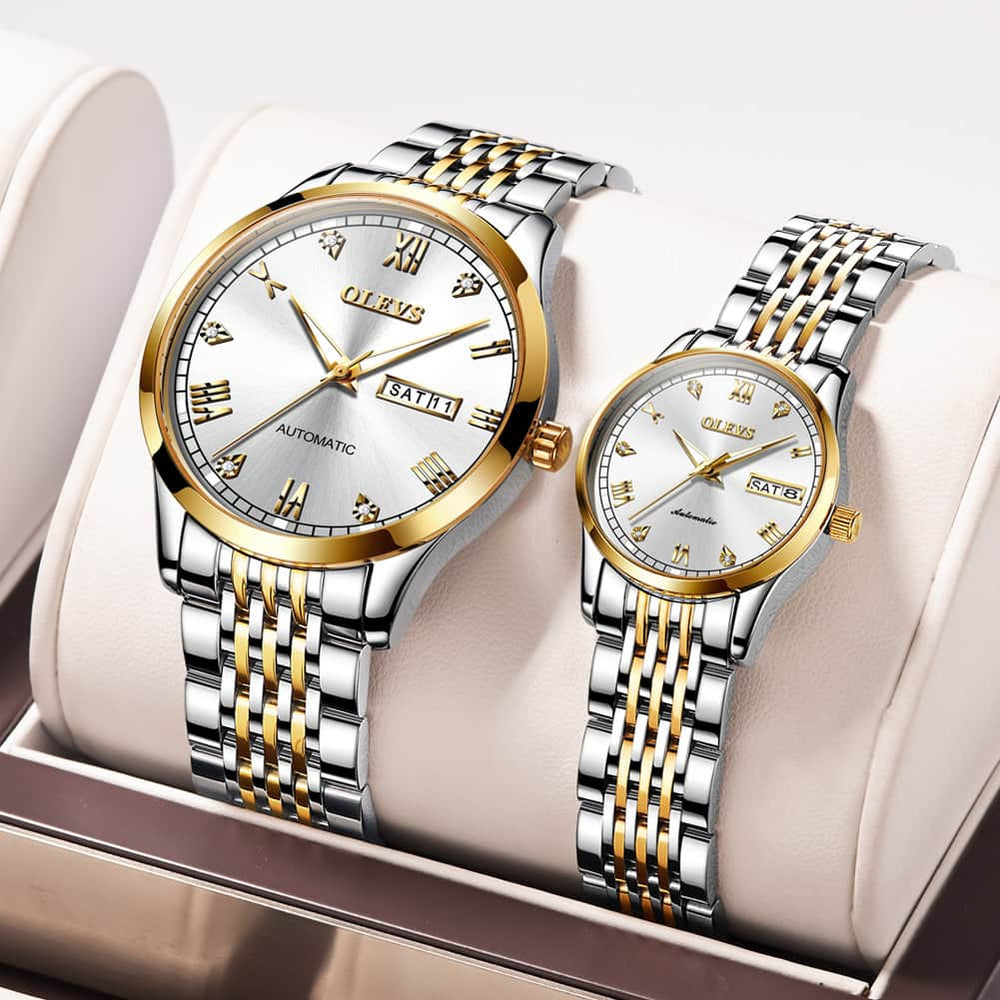 OLEVS 6602 Automatic Mechanical Couples Watch for Men Women - silver gray Watch | Olevs Watch Store