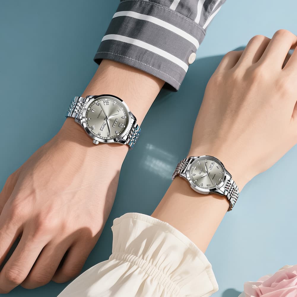 OLEVS 6602 Automatic Mechanical Couples Watch for Men Women - silver gray Watch | Olevs Watch Store