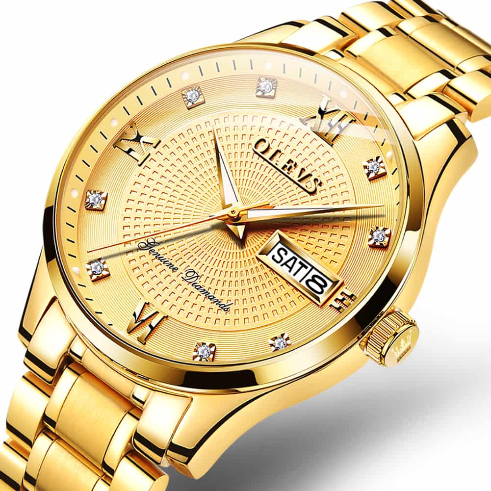 OLEVS 6603 Classic Automatic Mechanical Diamond Watch for Men - All Gold Watch | Olevs Watch Store