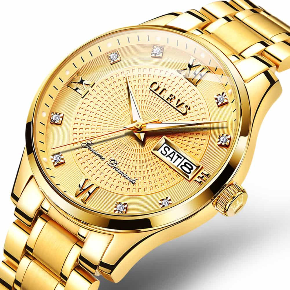 OLEVS 6603 Classic Automatic Mechanical Diamond Watch for Men - All Gold Watch | Olevs Watch Store