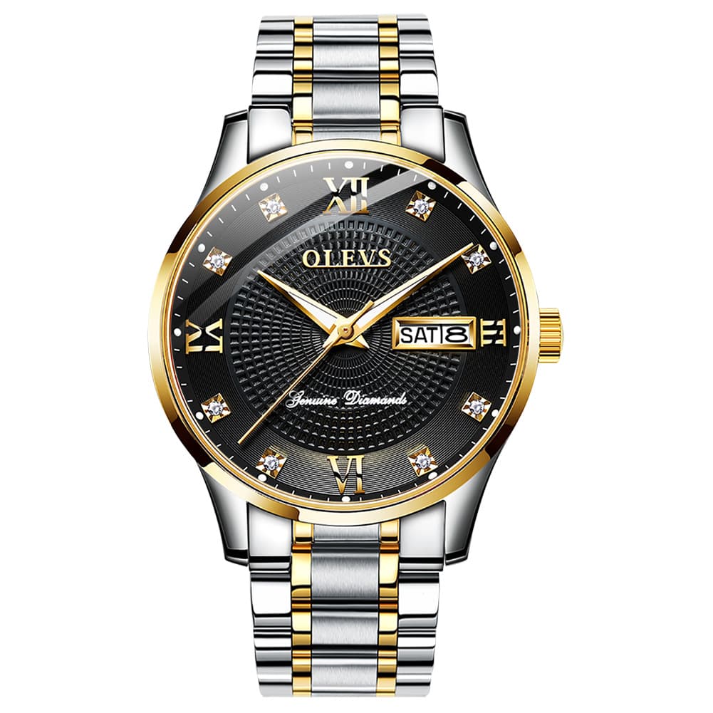 OLEVS 6603 Classic Automatic Mechanical Diamond Watch for Men - Two-Tone Black Watch | Olevs Watch Store