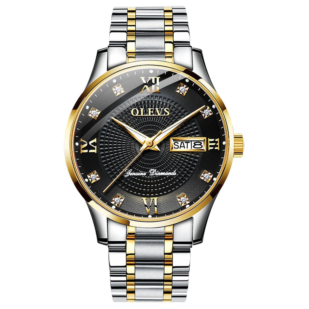 OLEVS 6603 Classic Automatic Mechanical Diamond Watch for Men - Two-Tone Black Watch | Olevs Watch Store