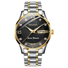 OLEVS 6603 Classic Automatic Mechanical Diamond Watch for Men - Two-Tone Black Watch | Olevs Watch Store