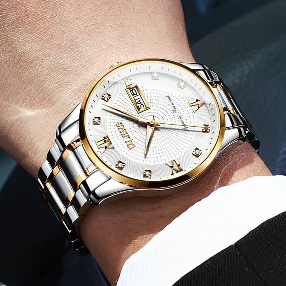 OLEVS 6603 Classic Automatic Mechanical Diamond Watch for Men - Two-Tone Black Watch | Olevs Watch Store