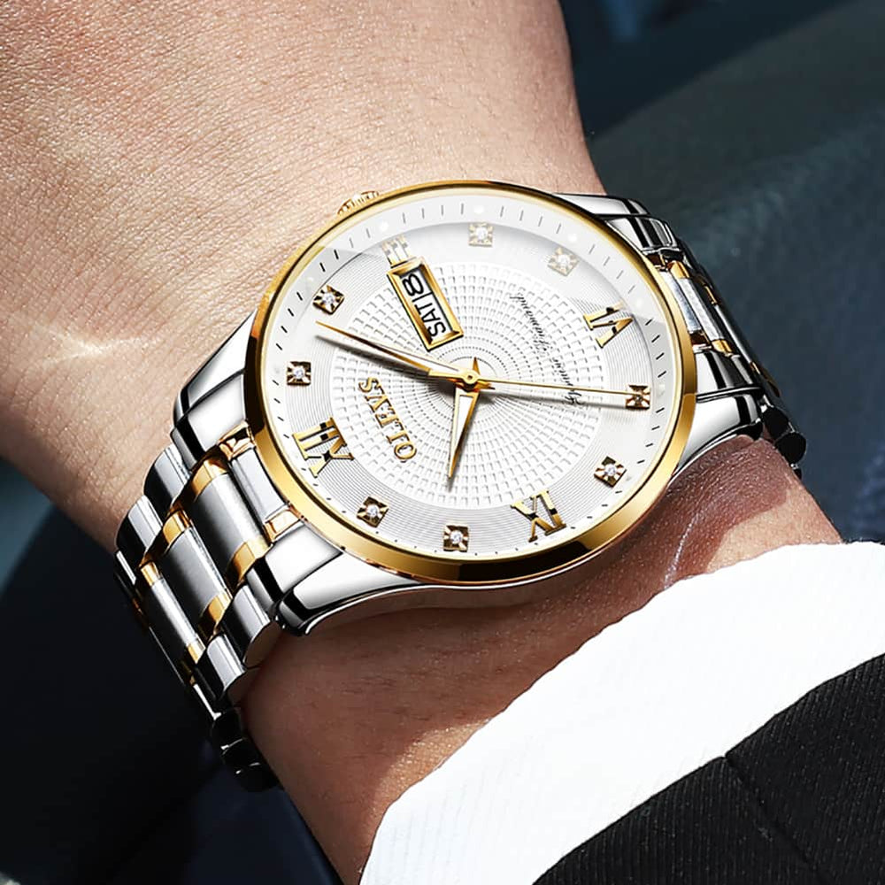 OLEVS 6603 Classic Automatic Mechanical Diamond Watch for Men - Two-Tone Black Watch | Olevs Watch Store