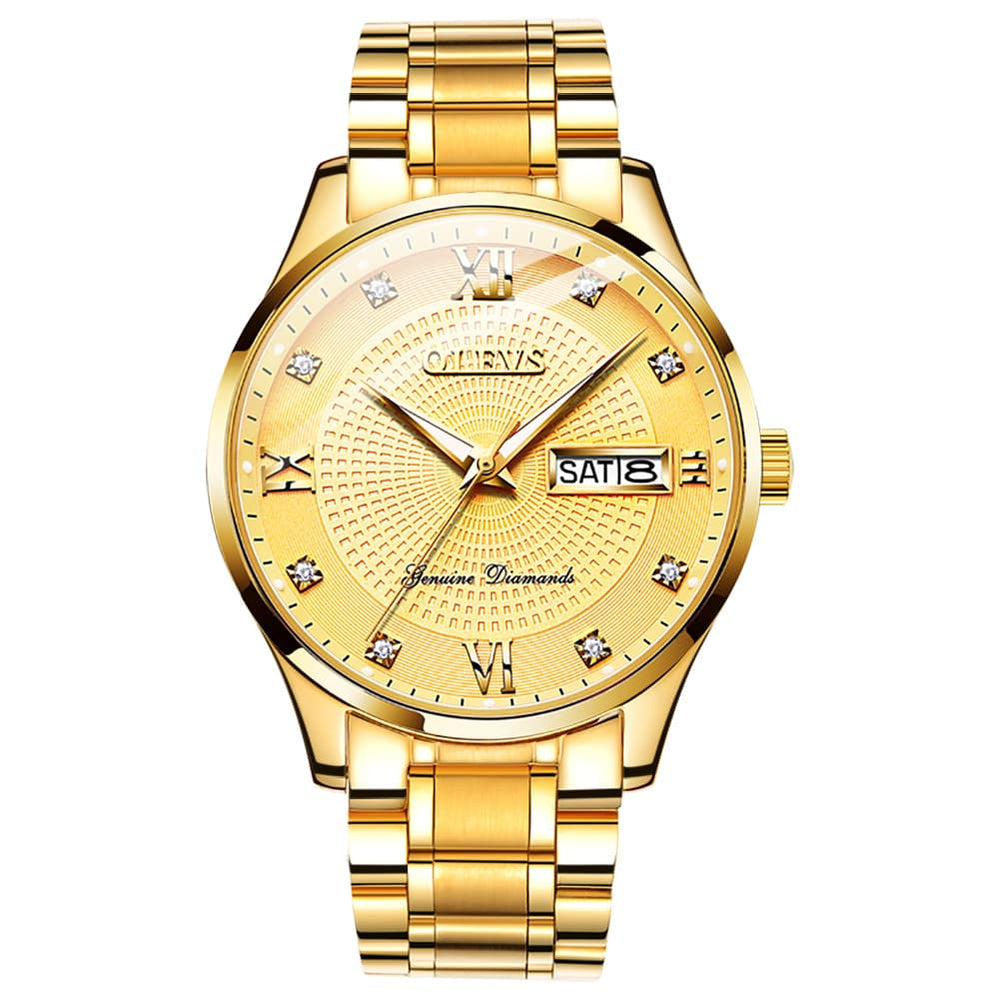 OLEVS 6603 Classic Automatic Mechanical Diamond Watch for Men - Two-Tone Black Watch | Olevs Watch Store
