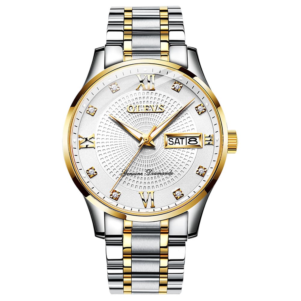 OLEVS 6603 Classic Automatic Mechanical Diamond Watch for Men - Two-Tone White Watch | Olevs Watch Store