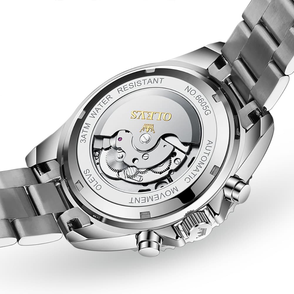 OLEVS 6605 Classic Open Heart Automatic Dive Style Watch for Men - Silver Black Watch | Olevs Watch Store