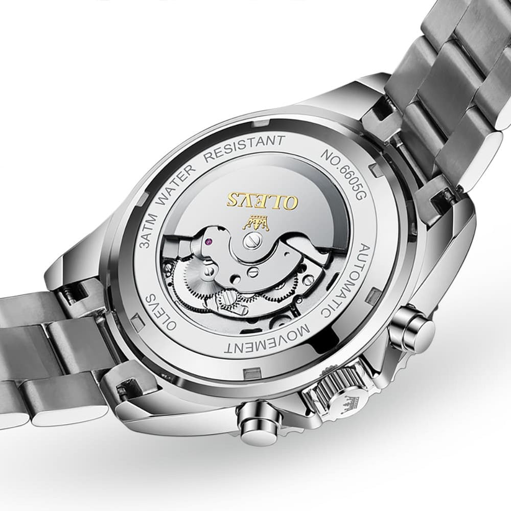 OLEVS 6605 Classic Open Heart Automatic Dive Style Watch for Men - Silver Black Watch | Olevs Watch Store