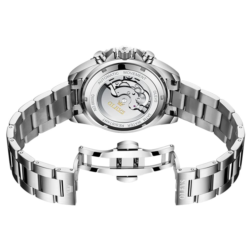 OLEVS 6605 Classic Open Heart Automatic Dive Style Watch for Men - Silver Black Watch | Olevs Watch Store