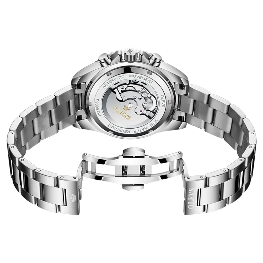 OLEVS 6605 Classic Open Heart Automatic Dive Style Watch for Men - Silver Black Watch | Olevs Watch Store