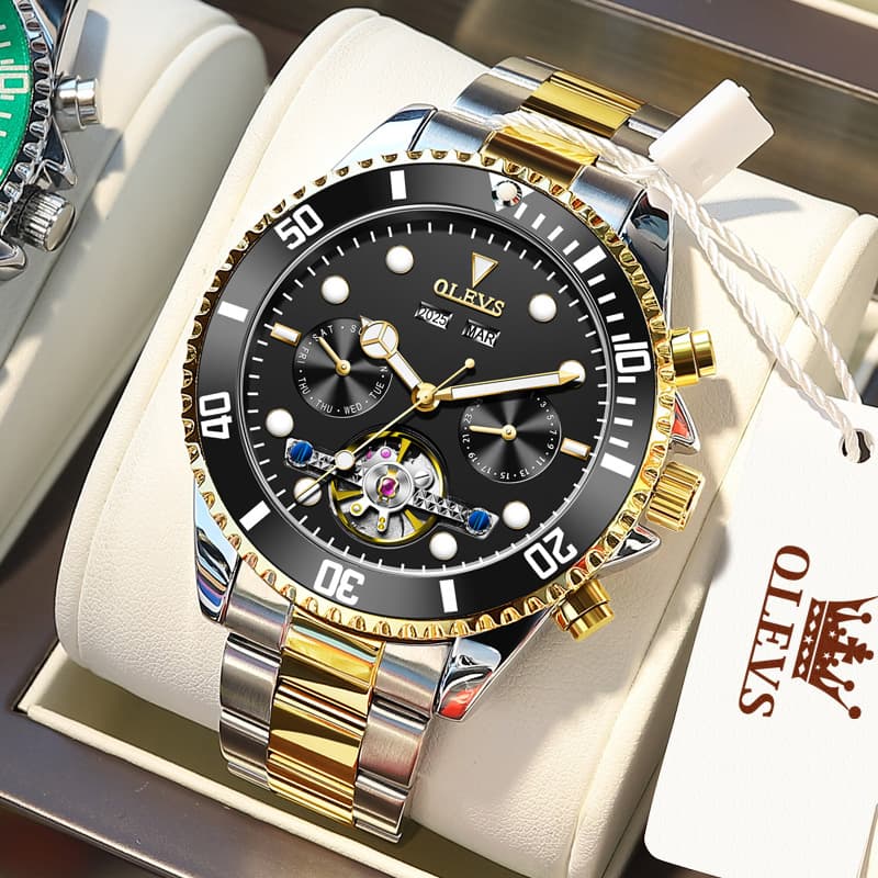 OLEVS 6605 Classic Open Heart Automatic Dive Style Watch for Men - Silver Black Watch | Olevs Watch Store