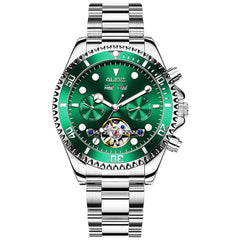 OLEVS 6605 Classic Open Heart Automatic Dive Style Watch for Men - Silver Green Watch | Olevs Watch Store