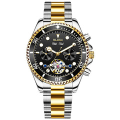 OLEVS 6605 Classic Open Heart Automatic Dive Style Watch for Men - Two-Tone Black Watch | Olevs Watch Store