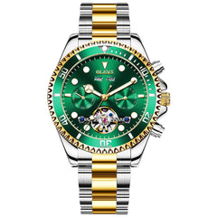 OLEVS 6605 Classic Open Heart Automatic Dive Style Watch for Men - Two-Tone Green Watch | Olevs Watch Store
