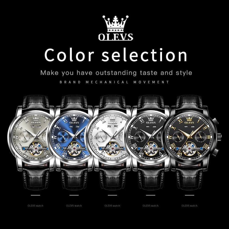 OLEVS 6607 Automatic Mechanical Tourbillon Design Watch for Men - Black Gold Watch | Olevs Watch Store
