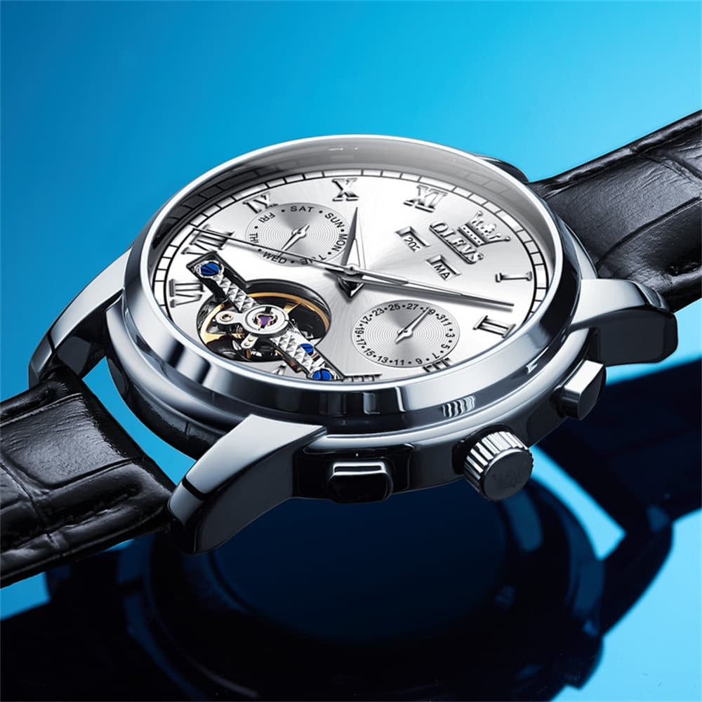 OLEVS 6607 Automatic Mechanical Tourbillon Design Watch for Men - Black Gold Watch | Olevs Watch Store