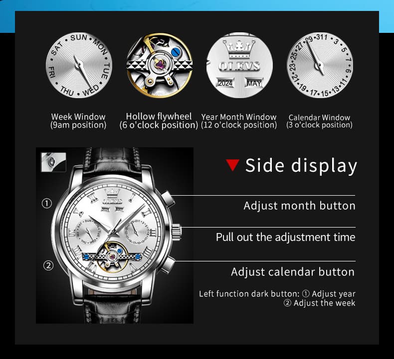 OLEVS 6607 Automatic Mechanical Tourbillon Design Watch for Men - Black Gold Watch | Olevs Watch Store
