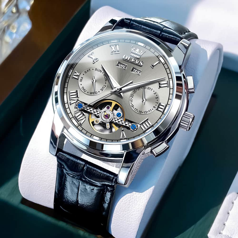 OLEVS 6607 Automatic Mechanical Tourbillon Design Watch for Men - Black Gold Watch | Olevs Watch Store