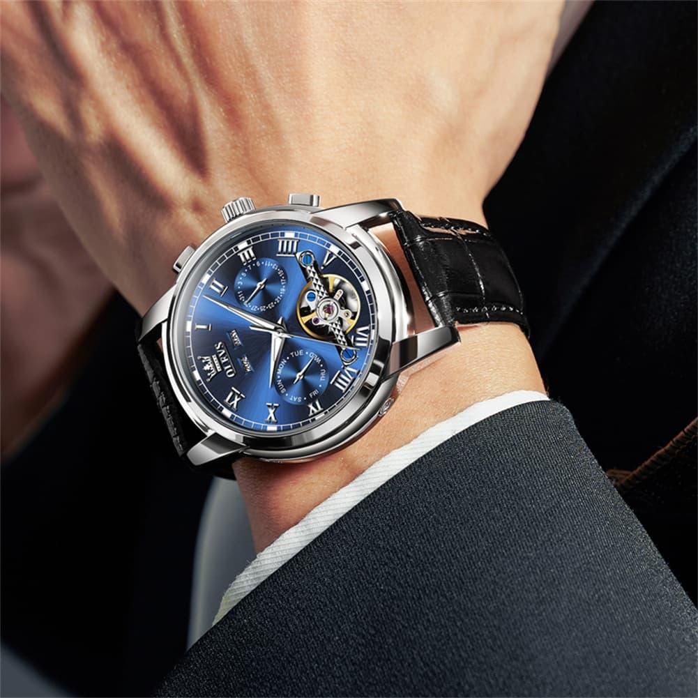 OLEVS 6607 Automatic Mechanical Tourbillon Design Watch for Men - Black Gold Watch | Olevs Watch Store