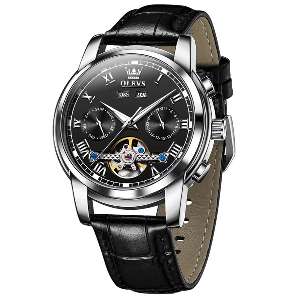 OLEVS 6607 Automatic Mechanical Tourbillon Design Watch for Men - Black Watch | Olevs Watch Store
