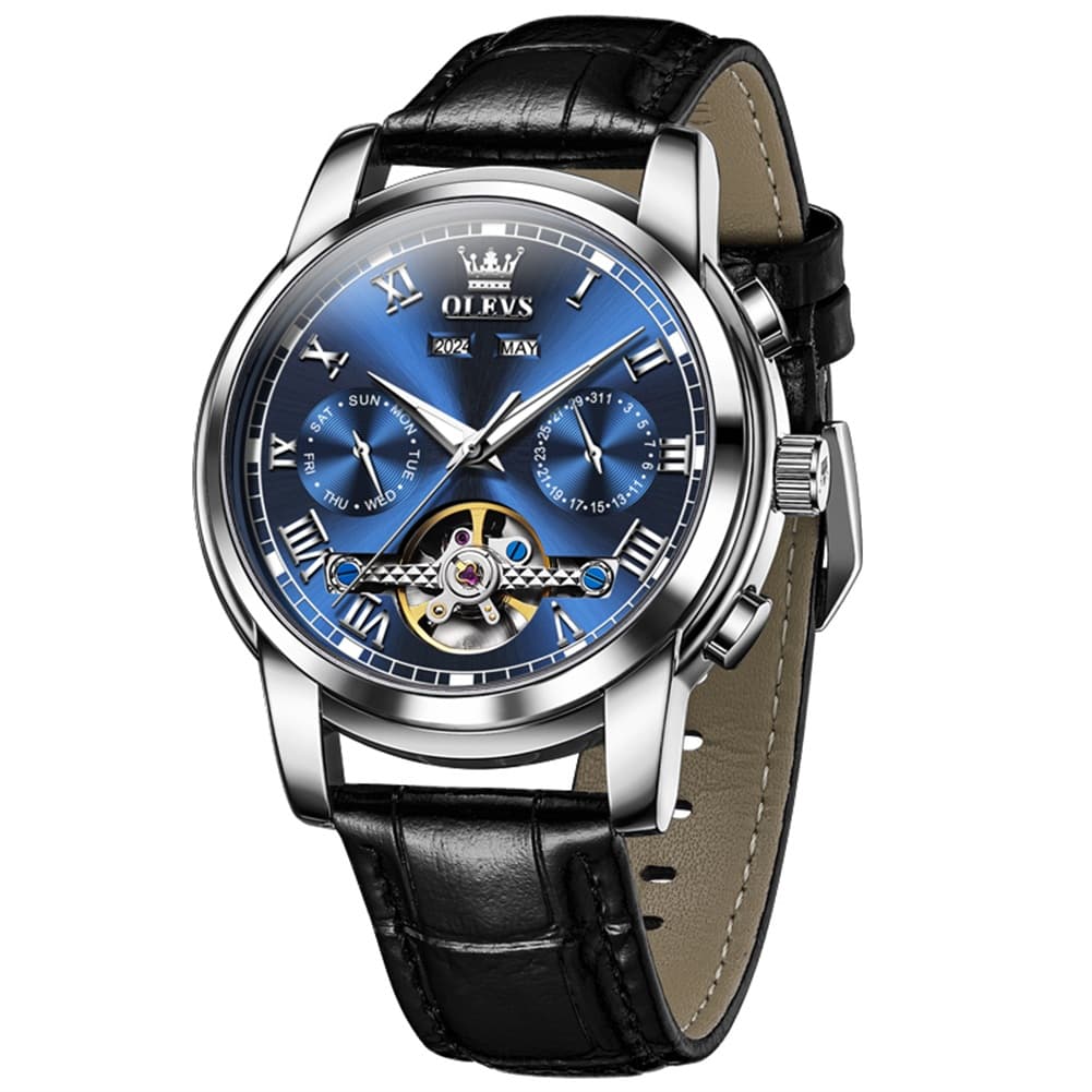 OLEVS 6607 Automatic Mechanical Tourbillon Design Watch for Men - Blue Watch | Olevs Watch Store