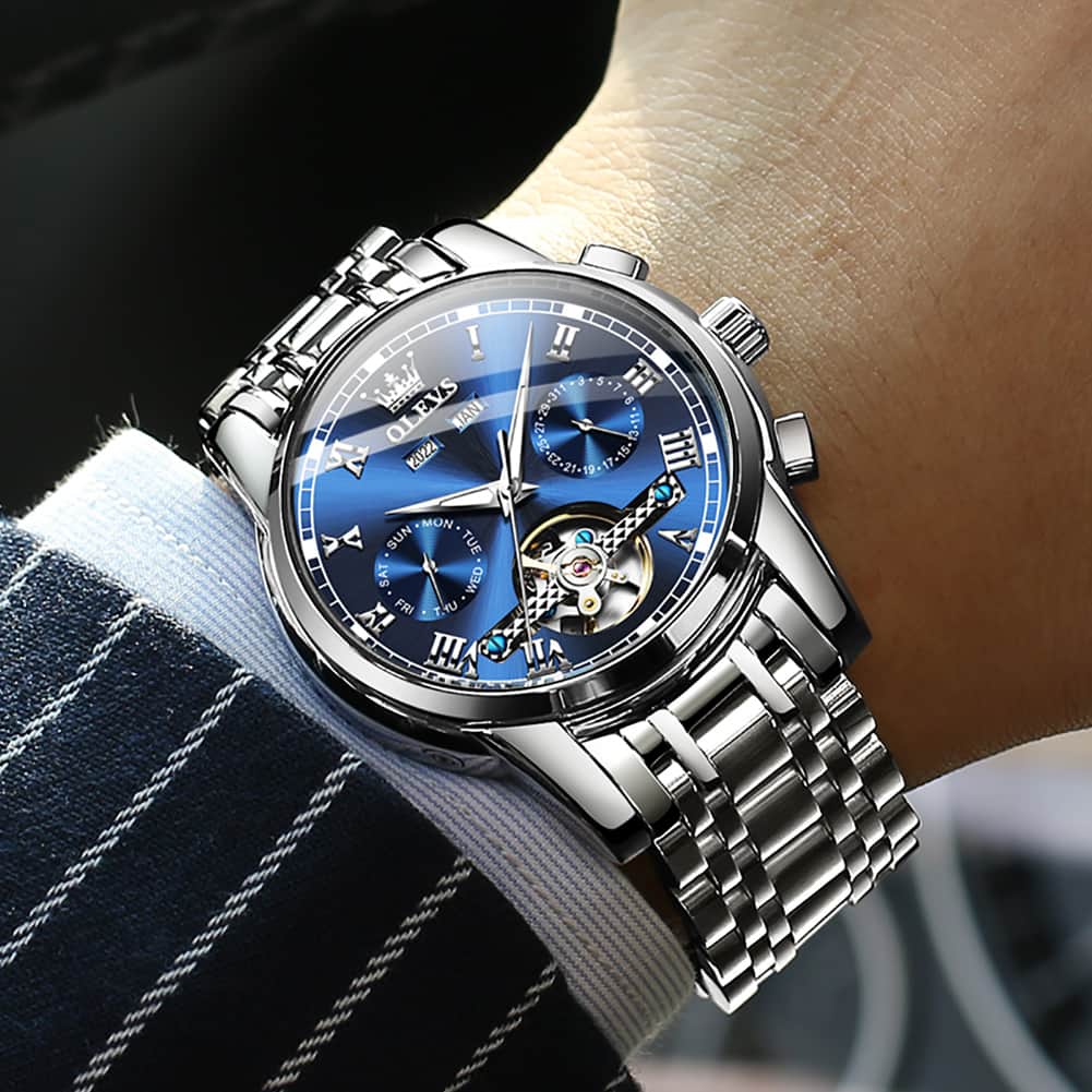 OLEVS 6607 Classic Open Heart Automatic Mechanical Watch for Men - All Black Watch | Olevs Watch Store