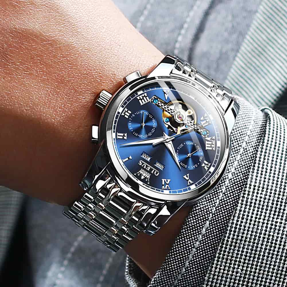 OLEVS 6607 Classic Open Heart Automatic Mechanical Watch for Men - All Black Watch | Olevs Watch Store