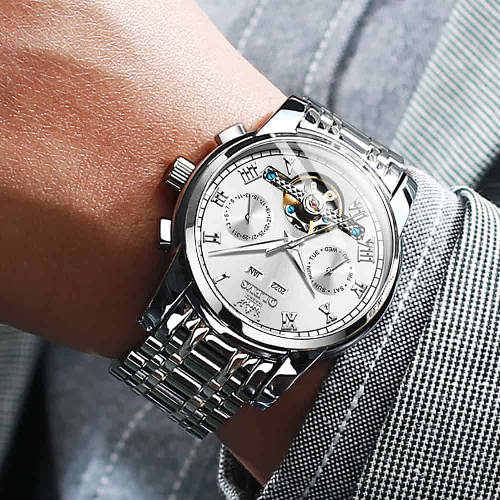 OLEVS 6607 Classic Open Heart Automatic Mechanical Watch for Men - All Black Watch | Olevs Watch Store