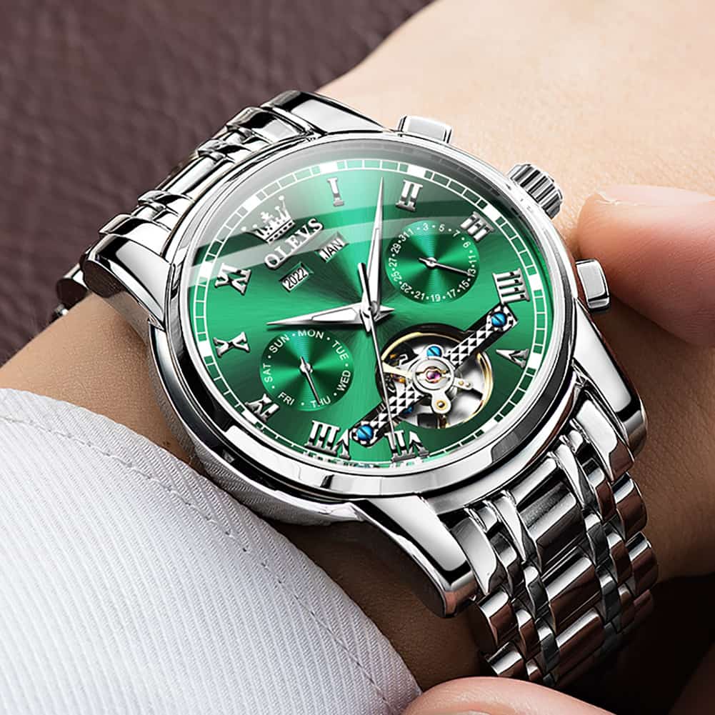 OLEVS 6607 Classic Open Heart Automatic Mechanical Watch for Men - All Black Watch | Olevs Watch Store