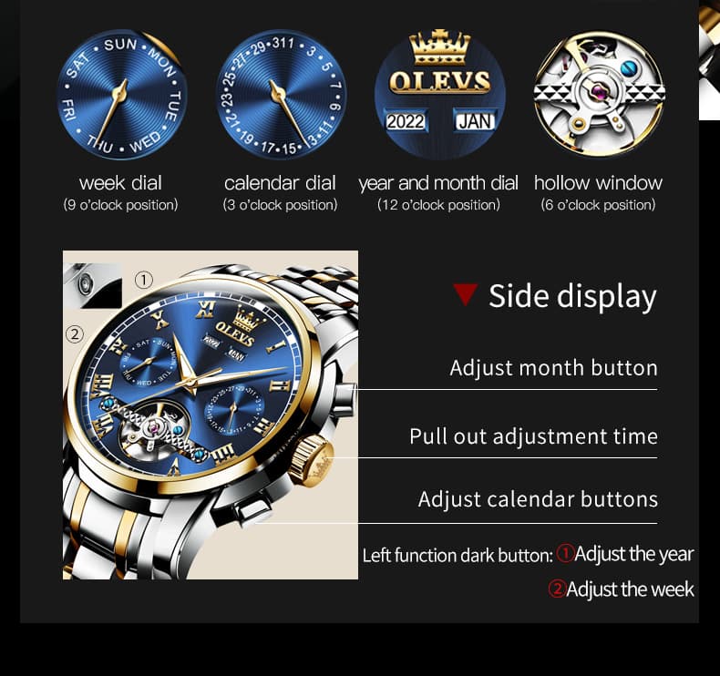 OLEVS 6607 Classic Open Heart Automatic Mechanical Watch for Men - All Black Watch | Olevs Watch Store