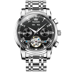 OLEVS 6607 Classic Open Heart Automatic Mechanical Watch for Men - Silver Black Watch | Olevs Watch Store