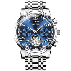 OLEVS 6607 Classic Open Heart Automatic Mechanical Watch for Men - Silver Blue Watch | Olevs Watch Store