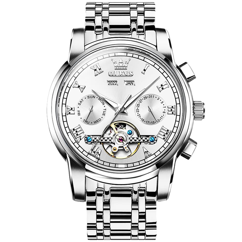 OLEVS 6607 Classic Open Heart Automatic Mechanical Watch for Men - Silver White Watch | Olevs Watch Store